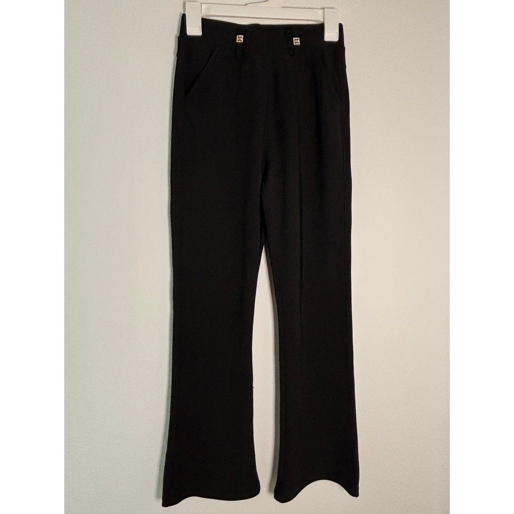 Just We Womens Black Flare Leg Pull On Dress Pants Size Medium Silver Hardware